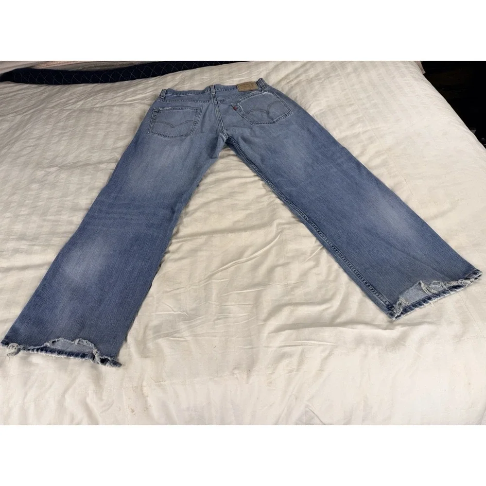 Levi's 569 Jeans Mens 34x32 Loose Straight Light Wash Distressed Frayed Hem